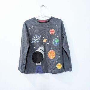 Mini Boden Solar System Planets Long Sleeve Gray Shirt Boys 6-7 Year